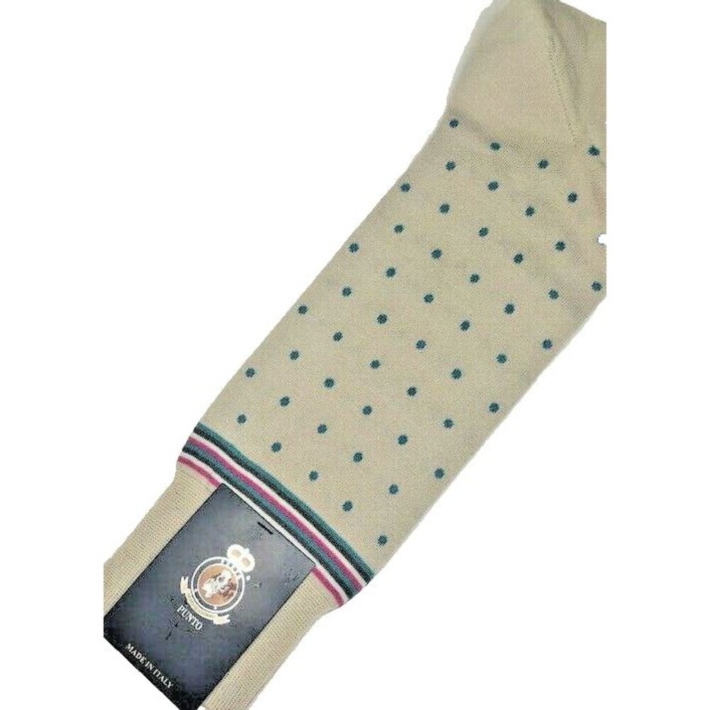 Punto Mens Dress Socks Egyptian Cotton Khaki Blue Polka Dot Made in Italy 10-13